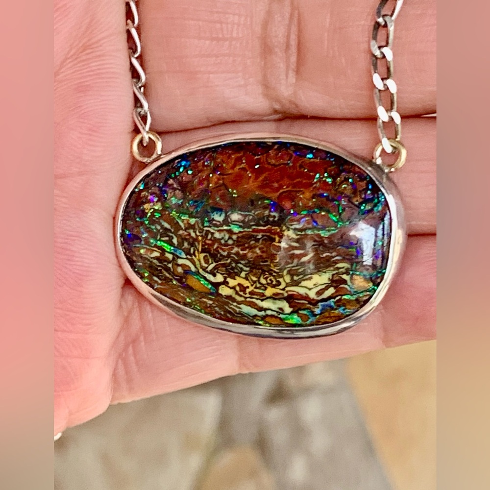 RARE- Authentic VTG Sterling Silver Boulder Opal & 10k GF Lizard Double Sided